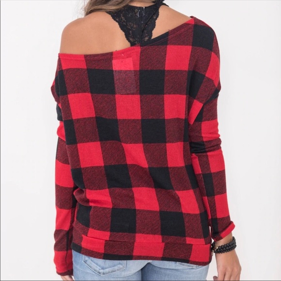 NEW! ! LAST ONE ! RED AND BLACK PLAID TOP - Picture 3 of 3